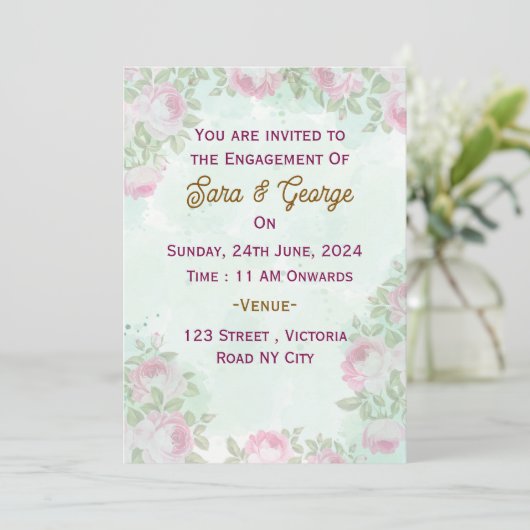 Floral Verloving Invitation Kaart (Staand voorkant)
