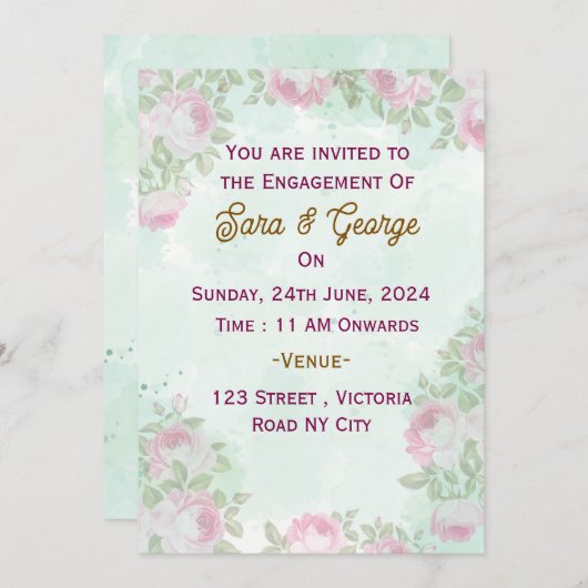 Floral Verloving Invitation Kaart (Voorkant / Achterkant)