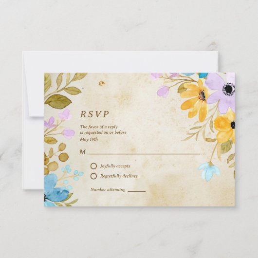 Floral verouderd papier rustieke buiten bruiloft RSVP kaartje (Voorkant)