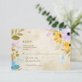 Floral verouderd papier rustieke buiten bruiloft RSVP kaartje (Staand voorkant)