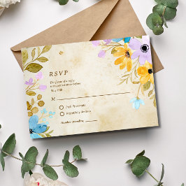 Floral verouderd papier rustieke buiten bruiloft RSVP kaartje