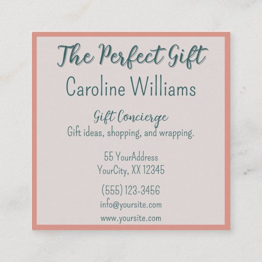 Floral verpakt geschenk roze groen vierkante visitekaartje (Achterkant)