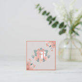 Floral verpakt geschenk roze groen vierkante visitekaartje (Staand voorkant)