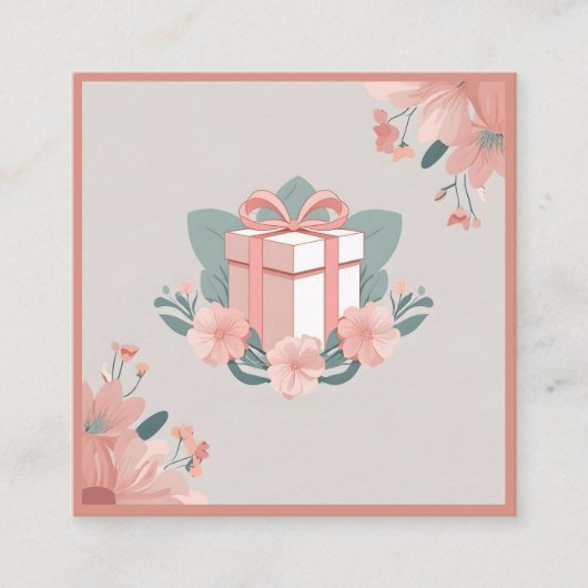 Floral verpakt geschenk roze groen vierkante visitekaartje (Voorkant)