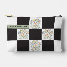 Floral Veterinary Paw Print Checkerboard naam