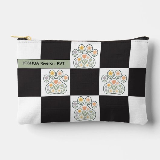Floral Veterinary Paw Print Checkerboard naam Etui (Voorkant)