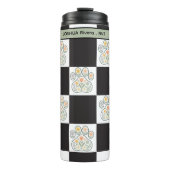 Floral Veterinary Pawprint dambord Naam Thermosbeker (Voorkant)