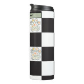 Floral Veterinary Pawprint dambord Naam Thermosbeker (Geroteerd rechts)