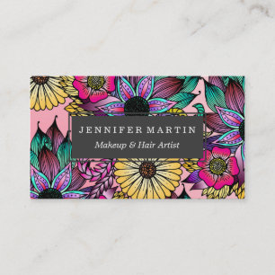 Floral Vibrant Hand getekende geïllustreerde bloe Visitekaartje