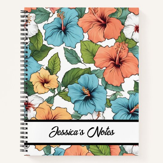 Floral Vibrant Hibiscus patroon gepersonaliseerd Notitieboek (Voorkant)