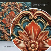 Floral Victoriaans Blauwgroen Oranje lederpatronen Tegeltje