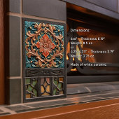 Floral Victoriaans Blauwgroen Oranje lederpatronen Tegeltje