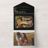 Floral Victoriaans kerstcadeaufoto All In One Uitnodiging (Binnen)