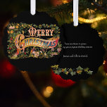 Floral Victoriaans kerstcadeaufoto Ornament Kaart<br><div class="desc">Prachtig verlicht Victoriaans-tijdperk Vrolijke kerstbegroeting in  decoratief lettertype verfraaid met kleurrijke bloemen,  vogel- en goudrol op zwarte achtergrond. Rug heeft complementaire bloemengrafische en bewerkbare tekstvelden.</div>