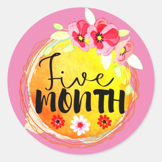Floral Vijf maanden oud Baby-steenetiket Ronde Sticker (Voorkant)