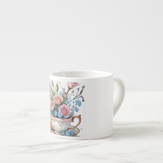 Floral Vine Pattern – Zachte Waterverf Boho kunst Espresso Kop (Voorkant rechts)