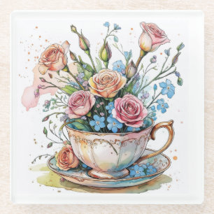 Floral Vine Pattern – Zachte Waterverf Boho kunst Glazen Onderzetter
