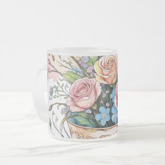 Floral Vine Pattern – Zachte Waterverf Boho kunst Matglas Koffiemok (Voorkant links)