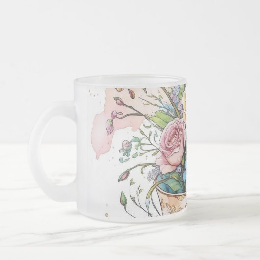 Floral Vine Pattern – Zachte Waterverf Boho kunst Matglas Koffiemok (Links)