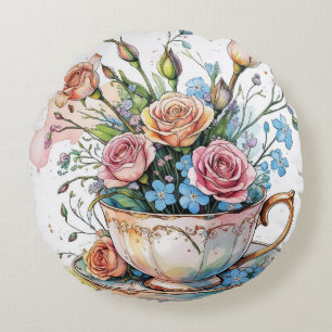 Floral Vine Pattern – Zachte Waterverf Boho kunst Rond Kussen