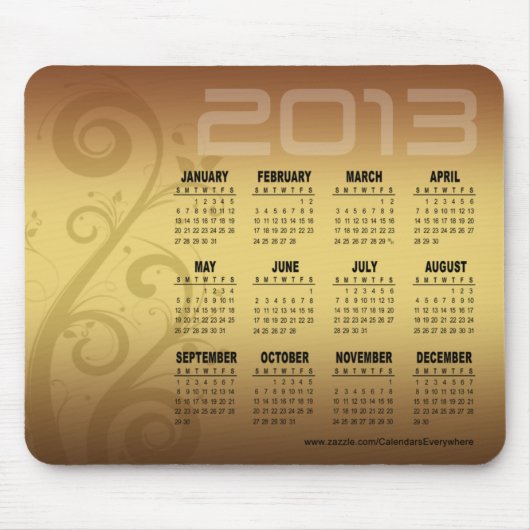 Floral Vines 2013 Calendar Mousepad Gold Muismat (Voorkant)