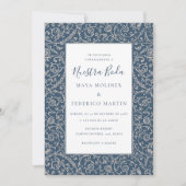 Floral Vintage Dark Blue Nuestra Boda Wedding Kaart (Voorkant)