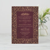 Floral Vintage Gold & Burgundy Islamic Wedding Kaart (Staand voorkant)