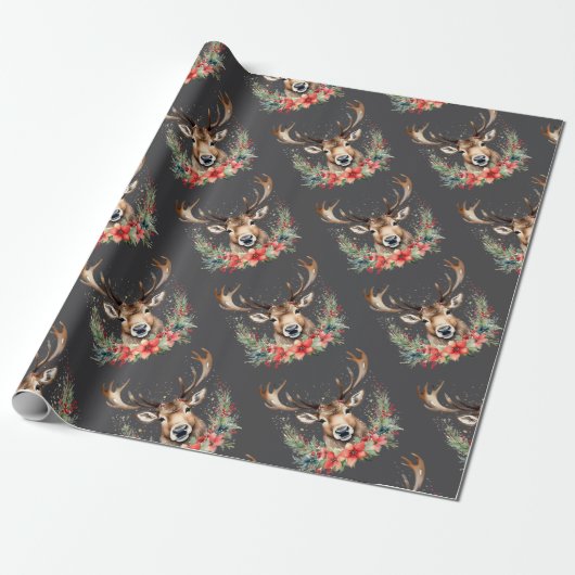 Floral Vintage Kerstrendier Cadeaupapier (Uitgerold)