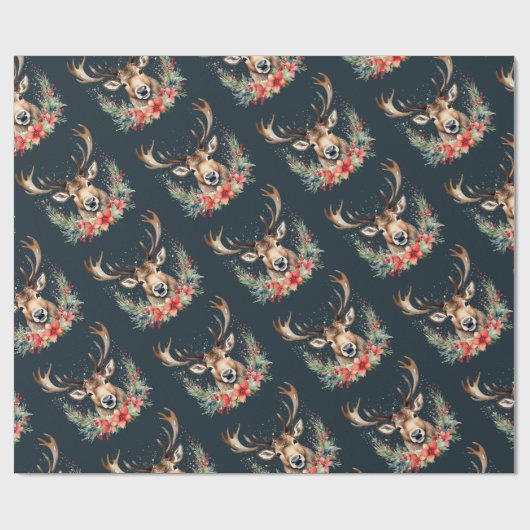 Floral Vintage Kerstrendier Cadeaupapier (Vlak)