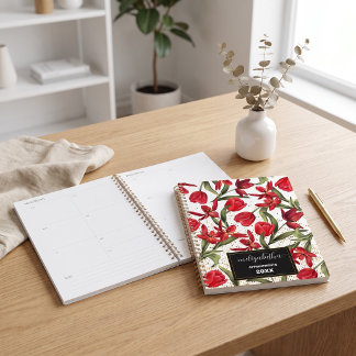 Floral Vintage Red Gold White 2027 Name Daily Planner