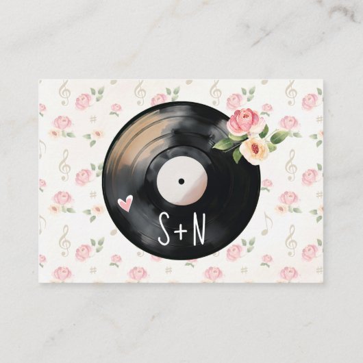 Floral Vinyl Record QR Code Bruiloft Informatiekaartje (Achterkant)