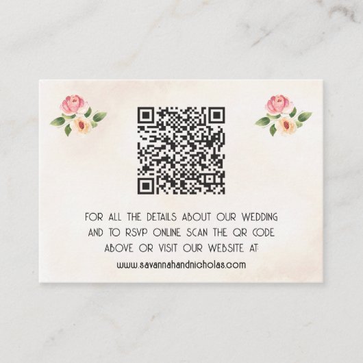 Floral Vinyl Record QR Code Bruiloft Informatiekaartje (Voorkant)