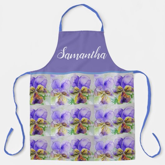 Floral Viola Violas Waterverf Schildervrouwen Schort (Voorkant)