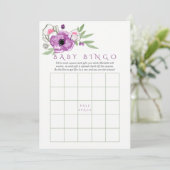 Floral Violet en Sage Baby shower Baby Bingo Kaart (Staand voorkant)