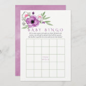 Floral Violet en Sage Baby shower Baby Bingo Kaart (Voorkant / Achterkant)