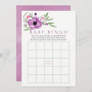 Floral Violet en Sage Baby shower Baby Bingo Kaart