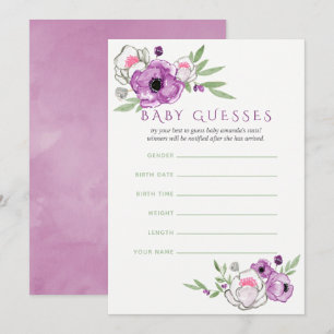 Floral Violet en Sage Baby shower Baby Guesses Kaart