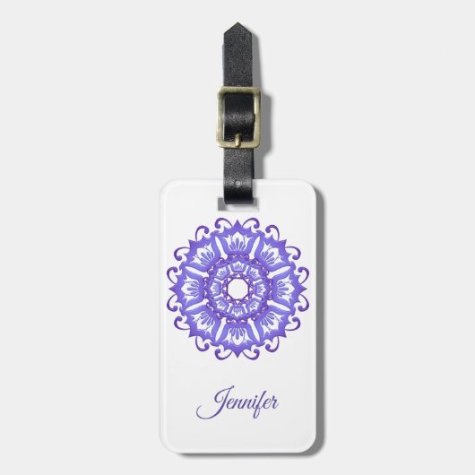 Floral violet mandala.Naam. Bagagelabel (Voorkant verticaal)