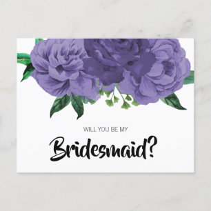 Floral Violet Paars ben mijn bruidsmeisje Briefkaa Uitnodiging Briefkaart