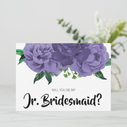 Floral Violet Paars ben mijn Junior Bridesmaid Kaa Kaart (Staand voorkant)
