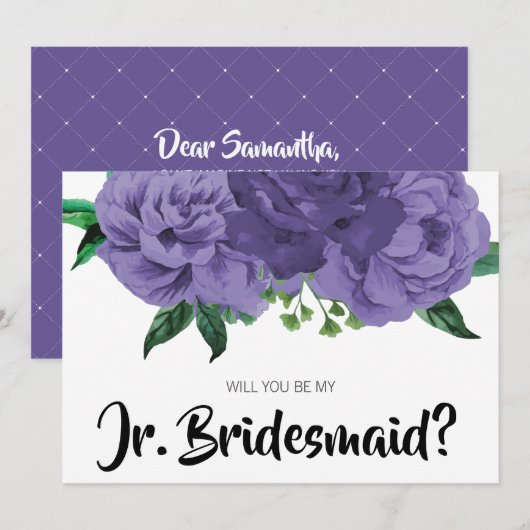 Floral Violet Paars ben mijn Junior Bridesmaid Kaa Kaart (Voorkant / Achterkant)