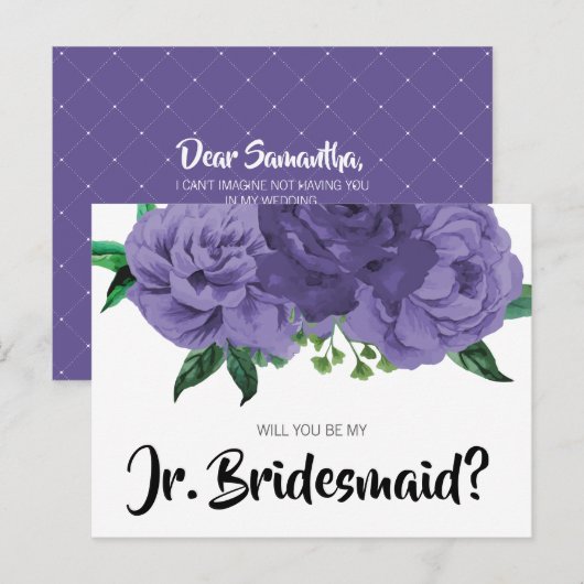 Floral Violet Paars Junior Bridesmaid Briefkaart (Voorkant / Achterkant)
