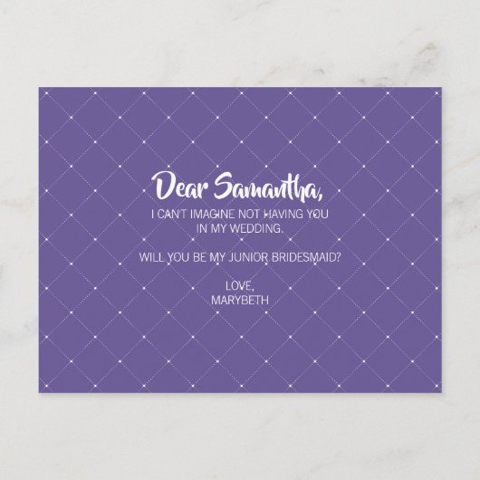 Floral Violet Paars Junior Bridesmaid Briefkaart (Achterkant)