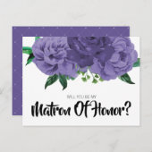 Floral Violet Paars Matron van het Honor Briefkaar Uitnodiging Briefkaart (Voorkant / Achterkant)