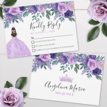 Floral Violet Paarse Quinceanera RSVP-kaart
