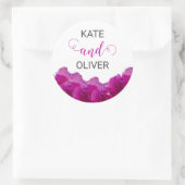 Floral Violet Paarse Rozen Elegante bruiloft Ronde Sticker (Tas)