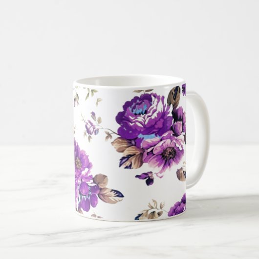 Floral Violet Pattern Koffiemok (Voorkant rechts)