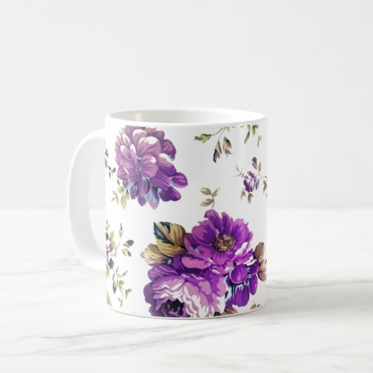 Floral Violet Pattern Koffiemok (Voorkant links)