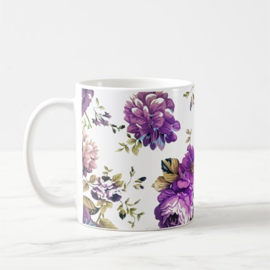 Floral Violet Pattern Koffiemok (Links)