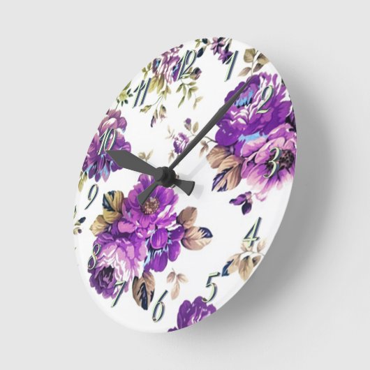 Floral Violet Pattern Ronde Klok (Hoek)